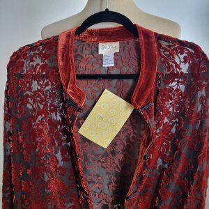 Susan Graver’s Yi Lin burgundy Floral Asian Burnout Velvet Jacket (Size: 3X)